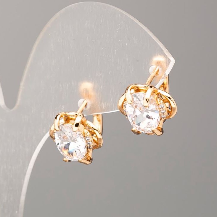 Earrings Xuping 18K Gold Plated with White Crystal, 12.5x11mm