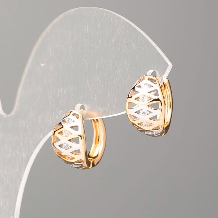 Earrings Xuping Gold Plating 18K Rhodium with White Stones, Diameter 13, 5x8 mm+