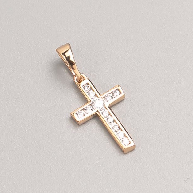 Xuping Cross Pendant Gold Plating 8K with White Stones, 17.5×10.5 mm