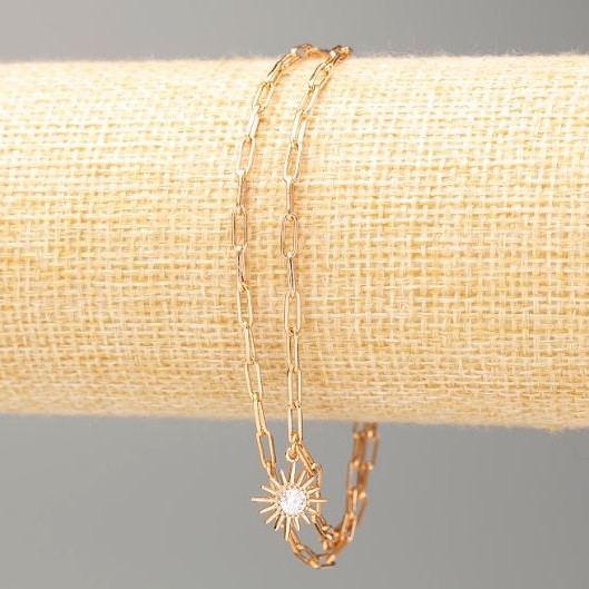 Xuping Bracelet 18K Gold Plating, length 18-21 cm, thickness ~2 mm, with sun symbol and white stones