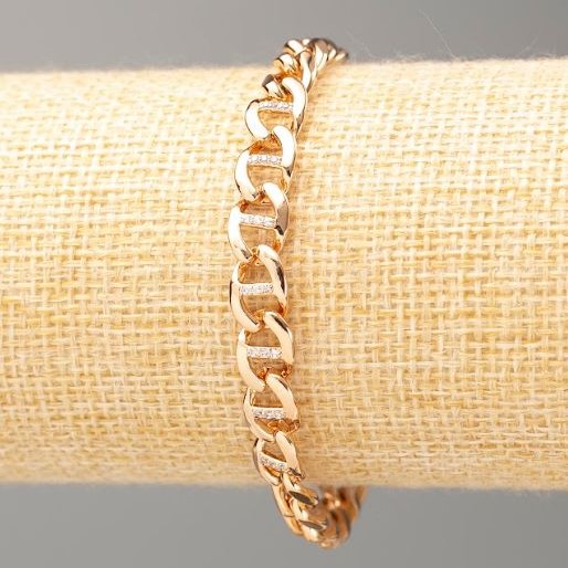 Bracelet Xuping 18K Gold Plating, 17 cm length, 7 mm approx thickness, with white rhinestones