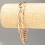 Xuping Bracelet Gold Plating Flat Cable Chain 18K, length 22 cm, thickness 7 mm ±, 13 mm at stone setting with white crystals