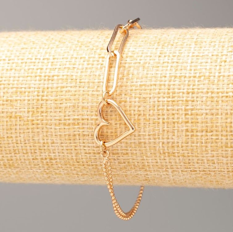 Bracelet Xuping 18K Gold Plating "Heart" Length 17-20 cm, thickness 5 mm+