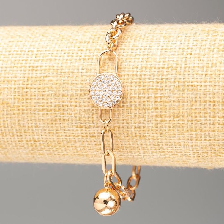 Bracelet Xuping Gold Plating 18K L 20cm, thickness 6mm+-, thickness 5mm+- with white rhinestones
