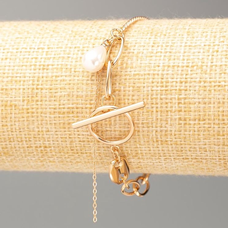 Xuping Bracelet with Pearl, 18K Gold Plating, length 18 cm, thickness 6 mm +/-, 2 mm +/- with Pearl
