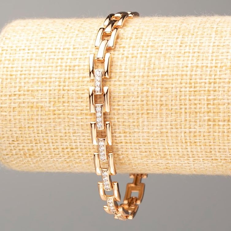 Xuping Bracelet 18K Gold Plating with White Crystals, length 20 cm, thickness ~7 mm
