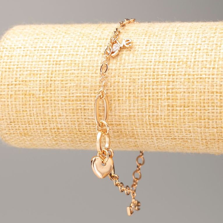 Xuping Gold-Plated 18K "Love" Bracelet L 17-20.5 cm, thickness 4mm+-, 7mm+- with white rhinestones