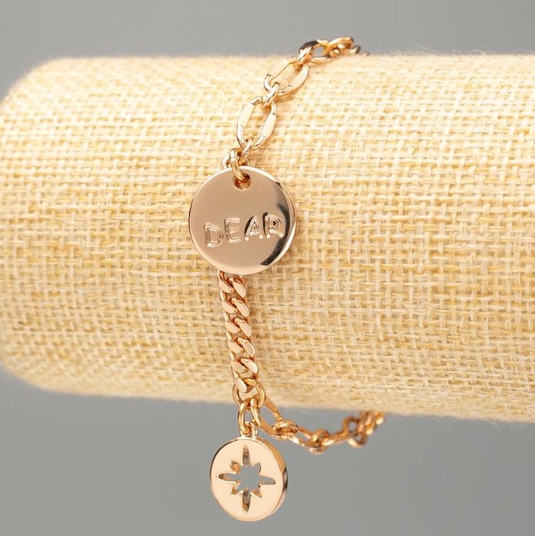 Xuping Bracelet 18K Gold Plating "Dear" Cable Chain (pancake) 18-21 cm length, 4 mm thickness