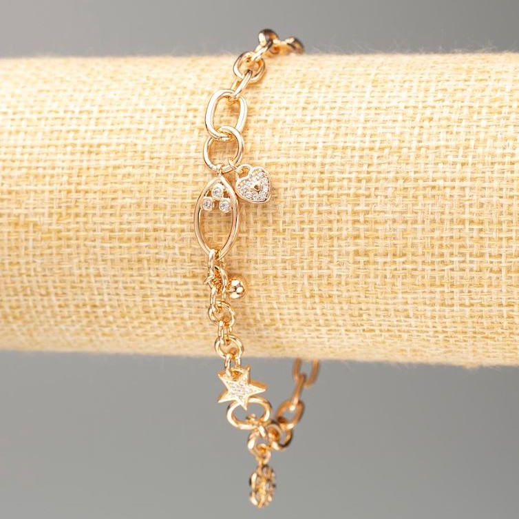 Xuping Gold-Plated Bracelet 18K, length 19cm, thickness 5mm ± with white crystals