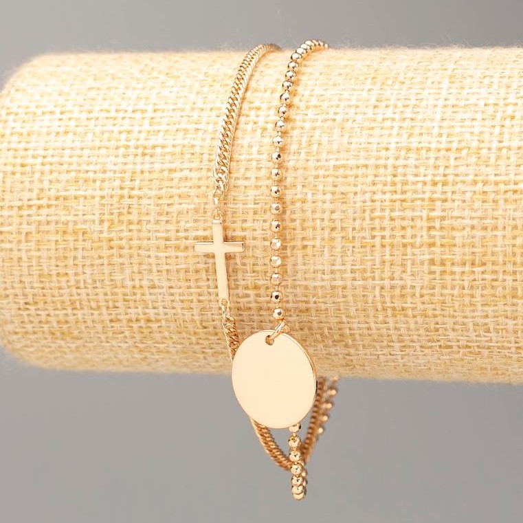 Xuping Gold-Plated Bracelet "Cross" 18K, length 18-22 cm, thickness 2 mm±