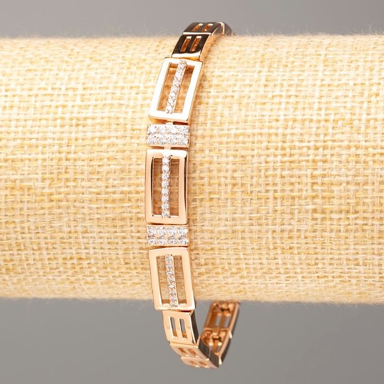 Bracelet Xuping 18K Gold Plating with White Crystals, length 19 cm, thickness 6 mm +/- (8 mm +/-)
