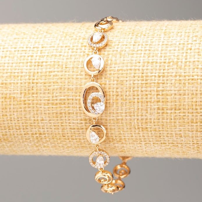 Xuping Bracelet Gold Plated 18K, length 19cm, thickness 7mm±, 9mm± with white rhinestones