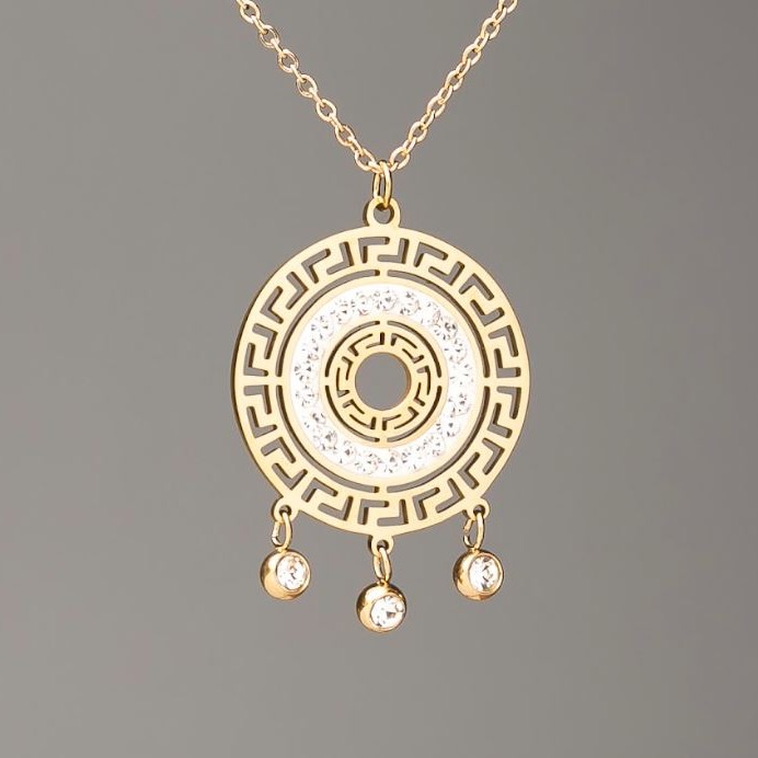 Xuping Chain with Lemon Gold Plating and Pendant 32x23mm+- (with White Rhinestones), length 41-45cm+-, thickness 1.5mm+-