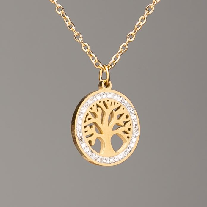 Xuping Chain with Pendant "Tree" Lemon Gold Plating, diameter 14 mm±, (white crystals), length 39-44 cm±, thickness 1 mm±