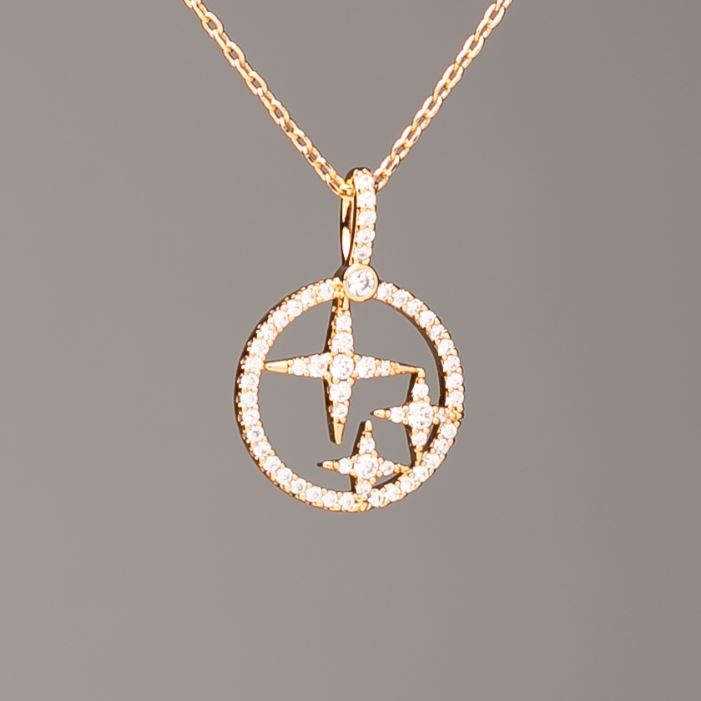 Xuping Chain with Gold Plating and Star Pendant, 14.5 mm diameter ± (white rhinestones), length 38-43 cm ±, thickness 1 mm ±