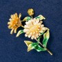 Brooch Pendant Daisy Flowers Enamel, Golden Metal 63x50mm