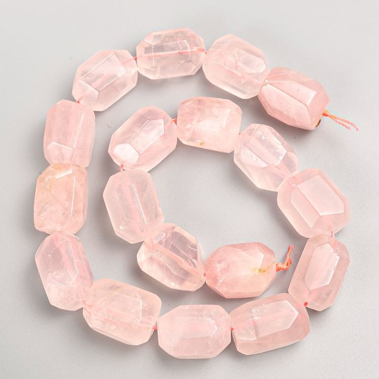 Beads on Thread Pink Quartz Faceted Nuggets, 15x21mm, length 38cm