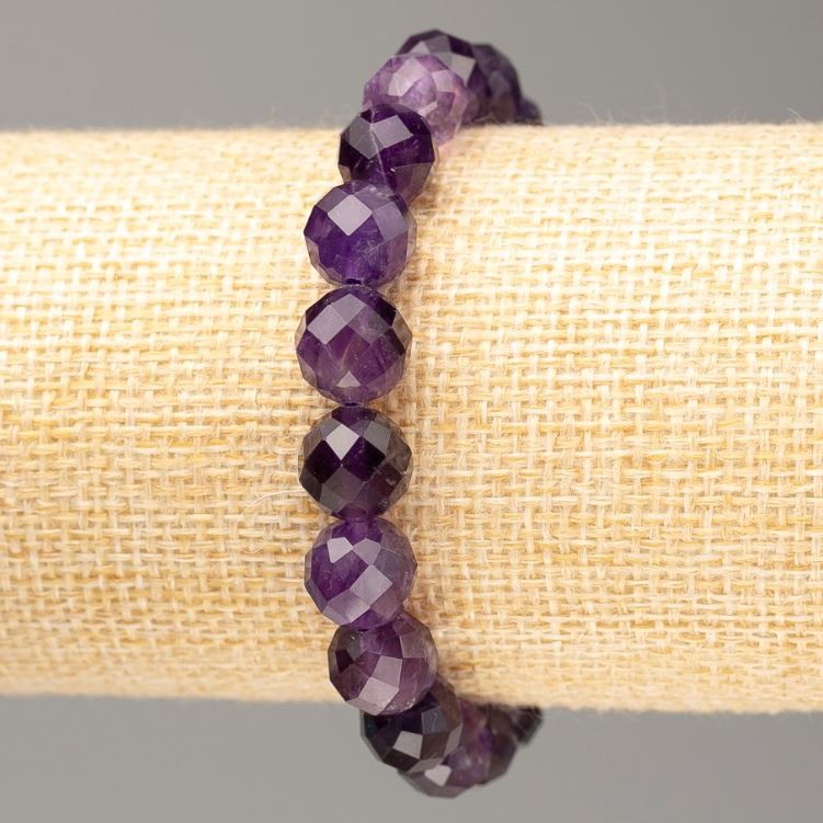 Natural Stone Bracelet with Amethyst - faceted round bead, 10mm diameter ±, length 18cm ± on elastic