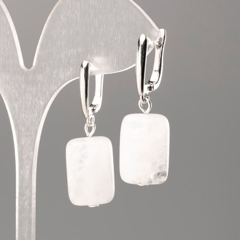 Earrings Made of Natural Stone Rock Crystal, 18x13 mm diameter+