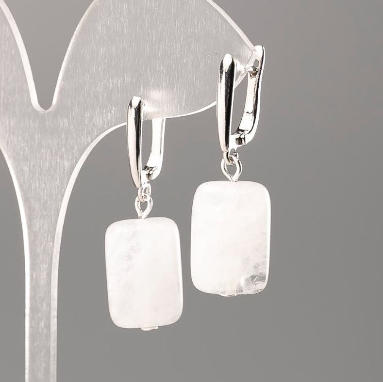 Earrings Made of Natural Stone Rock Crystal, 18x13 mm diameter+