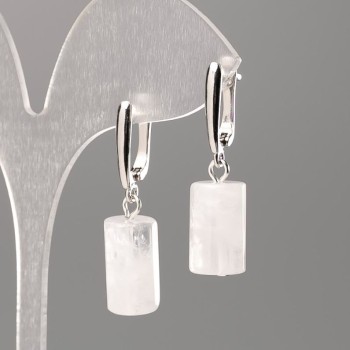 Earrings made from natural stone Rock Crystal faceted cylinder, diameter 16x10mm+