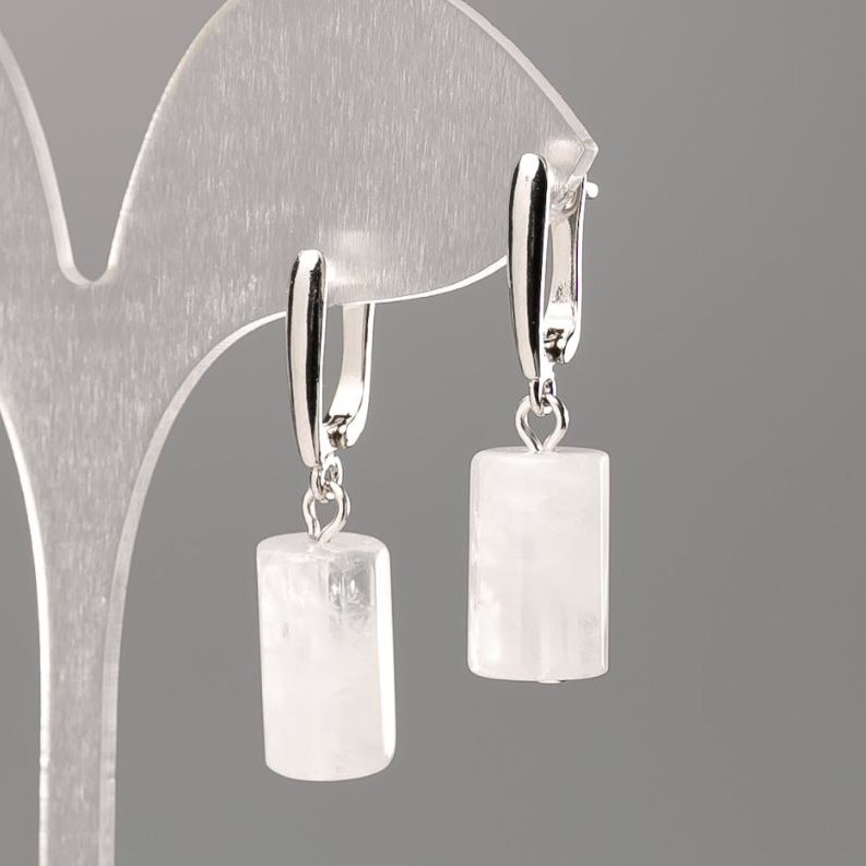 Earrings made from natural stone Rock Crystal faceted cylinder, diameter 16x10mm+