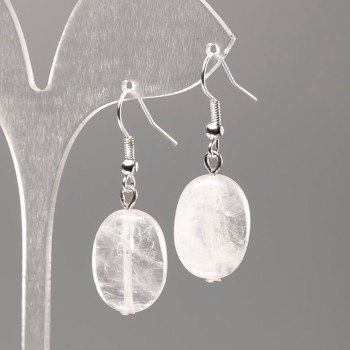 Earrings made of natural rock crystal, oval, 18x13 mm