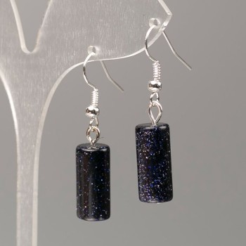 Earrings Aventurine Blue Sand Cairo Night Cylinder, diameter 18x8mm+