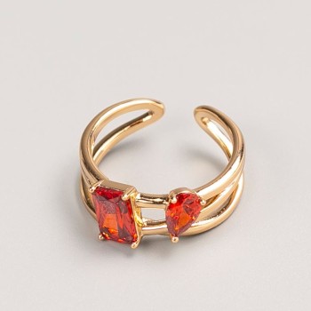 Xuping Ring in Gold Color with Red Stone, Sizes 16, 18