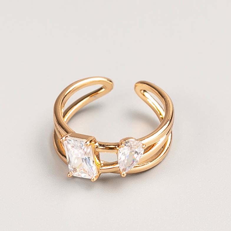 Xuping Ring in Gold Tone with White Stone, Sizes 16, 18