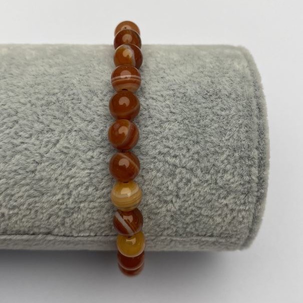 Elastic Bracelet Orange Agate Smooth Bead, 6 mm dia. ±, length 18 cm ±