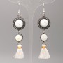 Earrings with Mother-of-P pearl, diameter 19.5mm ± and 12mm±, length 85mm ±