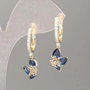 Earrings Xuping 18K Gold Plated with Blue Stone and White Crystals 30x10mm