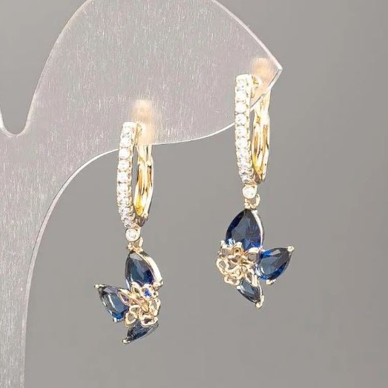 Earrings Xuping 18K Gold Plated with Blue Stone and White Crystals 30x10mm