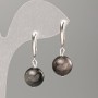 Earrings Silvered Obsidian Smooth Bead, 12mm diameter, length 33mm