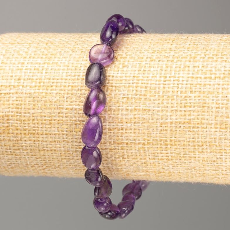Elastic bracelet with natural Amethyst, faceted, circumference 18 cm, bead 9×6 mm +