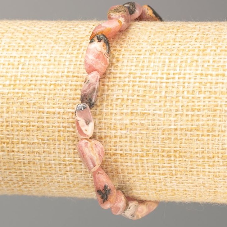 Bracelet with natural Rhodonite, tumbled beads, diameter 10x6mm (±) mm, length 18 cm