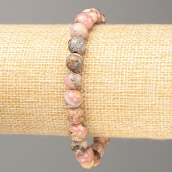 Bracelet, Rhodonite Natural Stone, smooth round beads, diameter 8(±)mm, length 18cm
