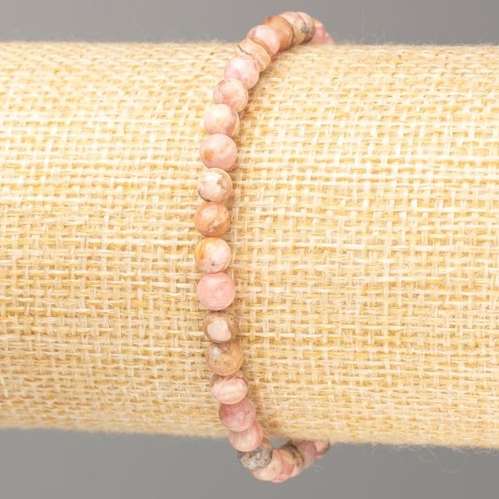 Bracelet, Rhodonite, natural stone, smooth sphere, diameter 4–5 mm, length 18 cm