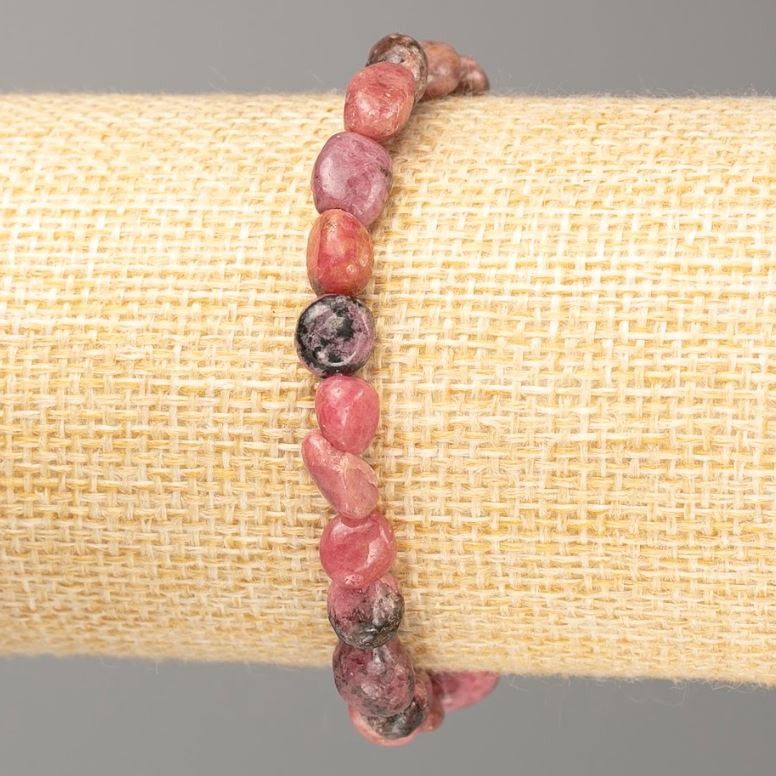Rhodonite Stone Bracelet, tumbled, size 7×9–6×7 mm, length 18 cm