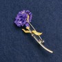 Brooch Flower Carnation Purple Enamel with Gold-tone Metal 59x24mm