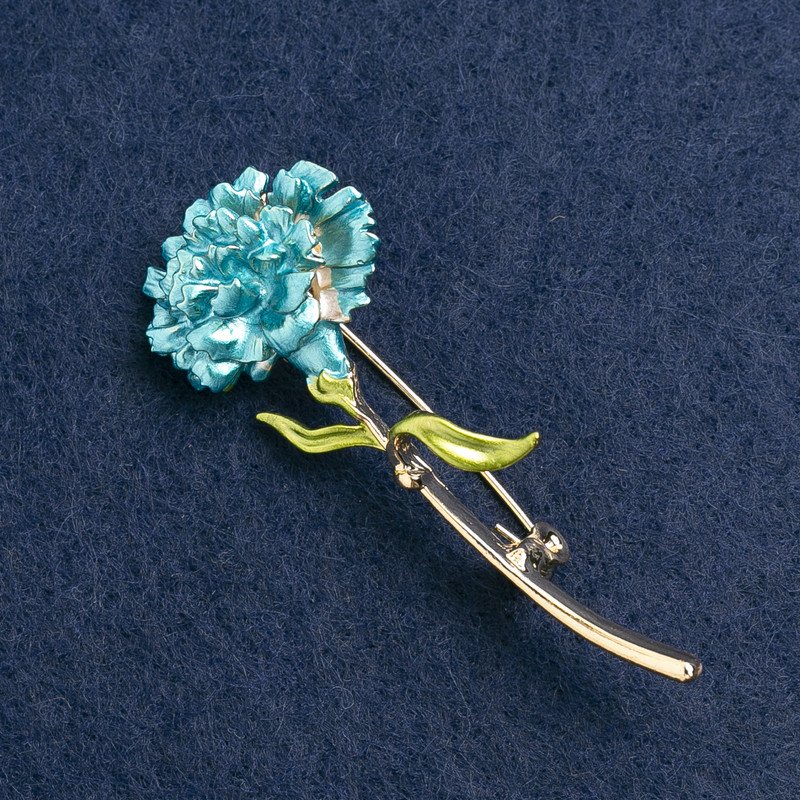 Brooch Flower Carnation blue enamel with gold-tone metal 59×24mm