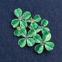 Brooch Leaves Enamel Green with Rhinestones, Gold Tone Metal 57x40mm