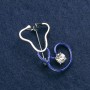 Brooch Stethoscope enamel blue, with white stone, silver metal 44x25 mm