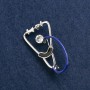 Brooch Stethoscope enamel black and blue, with white stone, silver metal 43x24 mm