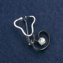 Brooch Stethoscope Enamel Black, with White Stone, Silver Metal 44x25 mm