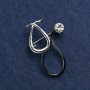 Brooch Stethoscope Enamel Black, with White Stone, Silver Metal 44×29 mm