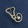 Brooch Scoping Stethoscope enamel white, with white stone, golden metal 42x25mm