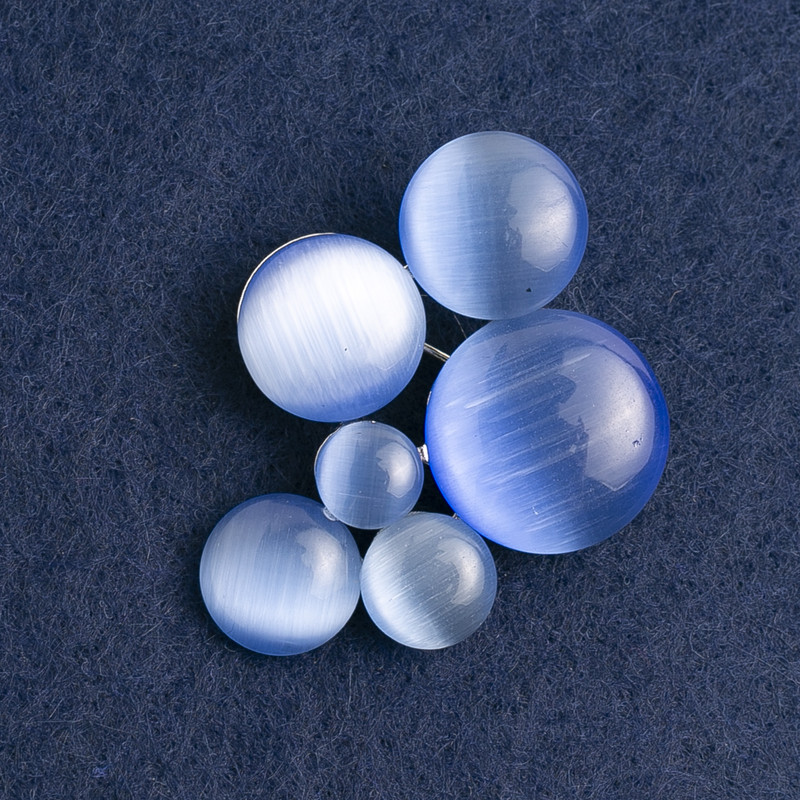 Brooch Accent, cat's eye stone, blue color, silver metal 45x35mm