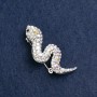 Brooch Snake with White and Pink Rhinestones, Silver Metal 45x22mm